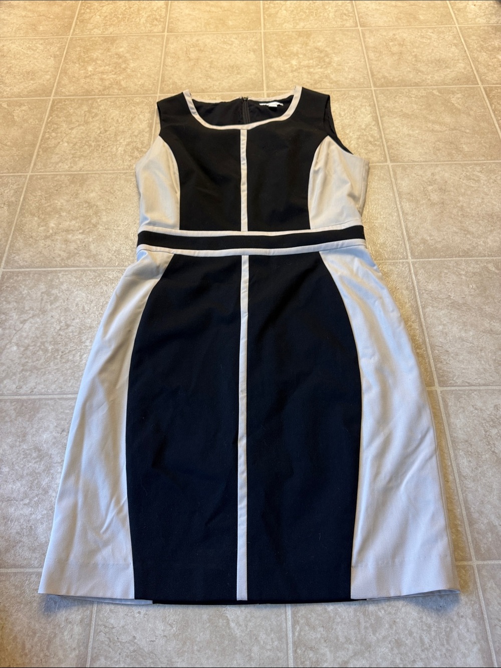 New York & Company Black and Cream Colorblocked Midi Sheath Dress
